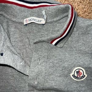 Kids Moncler Shirt. Size 6a. Grey with white, red & blue on collar.